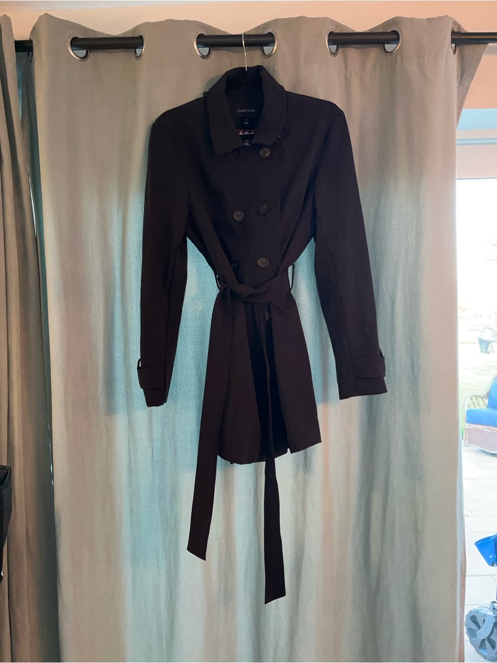 41 Hawthorn Black Double-Breasted Trench with Tie Belt